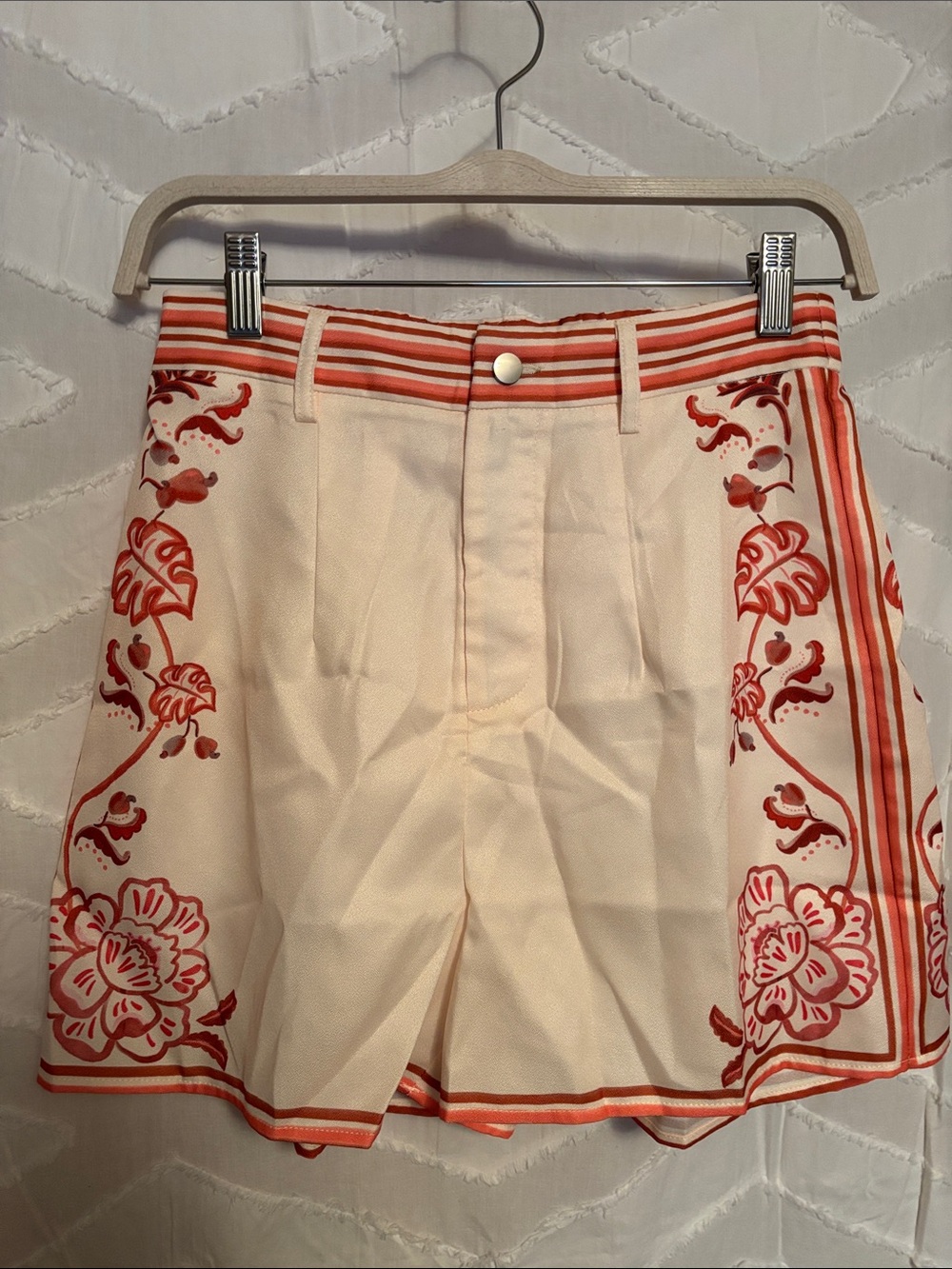 SHEIN Cream Shorts with Red Floral Trim